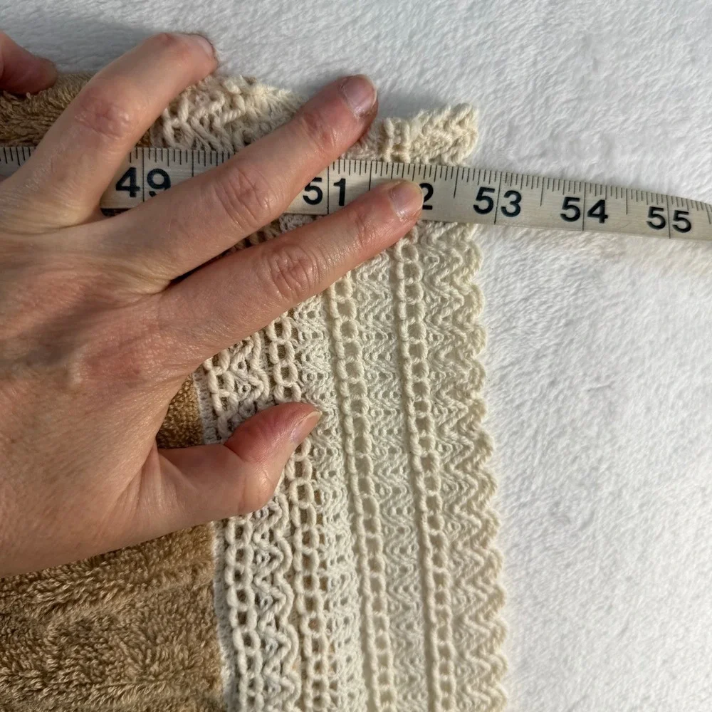 Premier Collection 3pc Towel Set Tan Cotton Crochet Lace Trim Made in Turkey